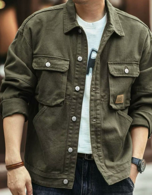 Load image into Gallery viewer, Men's Washed Collared Neck Cargo Jacket
