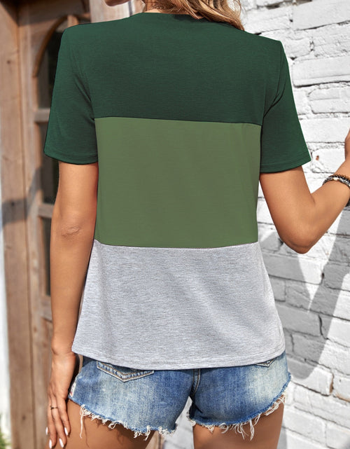 Load image into Gallery viewer, Color Block Round Neck Short Sleeve T-Shirt
