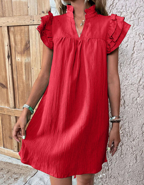 Load image into Gallery viewer, Ruffled Notched Cap Sleeve Mini Dress
