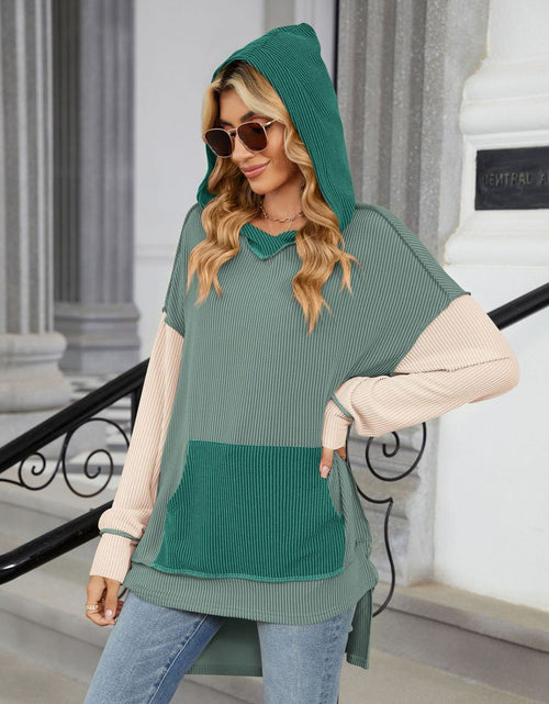 Load image into Gallery viewer, Double Take Contrast Hooded Long Sleeve Top
