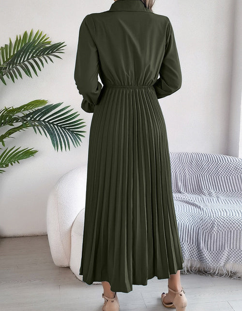 Load image into Gallery viewer, Pleated Half Button Long Sleeve Midi Dress
