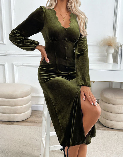 Load image into Gallery viewer, Perfee Slit V-Neck Long Sleeve Midi Dress
