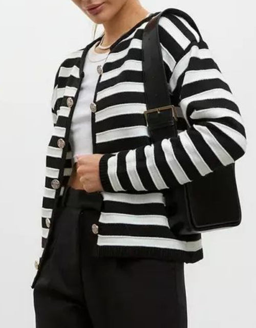 Load image into Gallery viewer, Striped Dropped Shoulder Long Sleeve Cardigan
