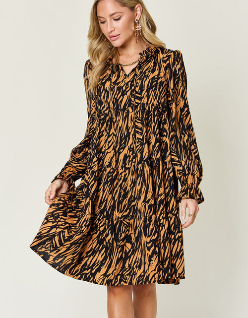 Load image into Gallery viewer, Double Take Full Size Printed Ruffle Hem Long Sleeve Dress
