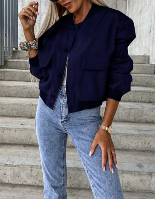 Load image into Gallery viewer, Baseball Collar Dropped Shoulder Jacket
