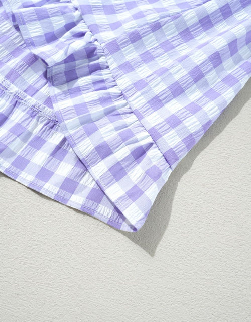 Load image into Gallery viewer, Plaid Tie Neck Short Sleeve Babydoll Mini Dress
