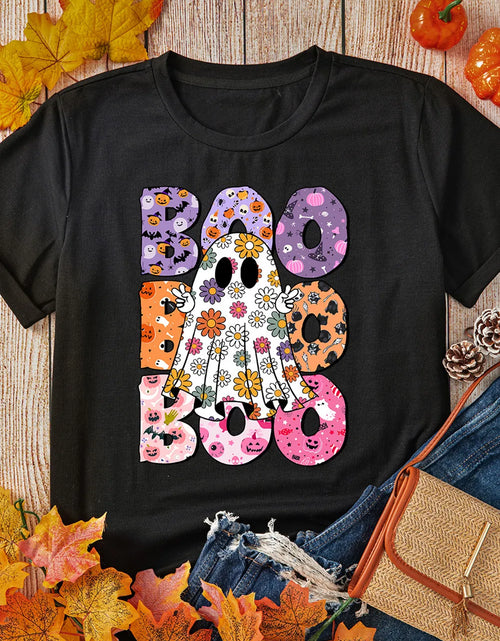 Load image into Gallery viewer, BOO Ghost Graphic Round Neck Short Sleeve T-Shirt
