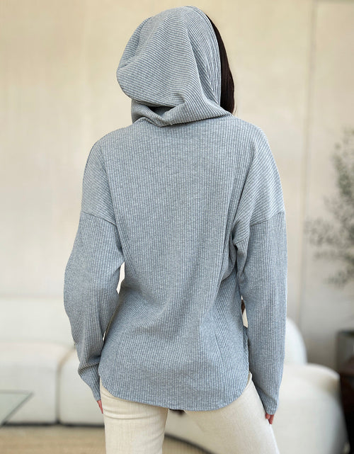 Load image into Gallery viewer, Culture Code Full Size Ribbed Zip Up Drawstring Hooded Jacket
