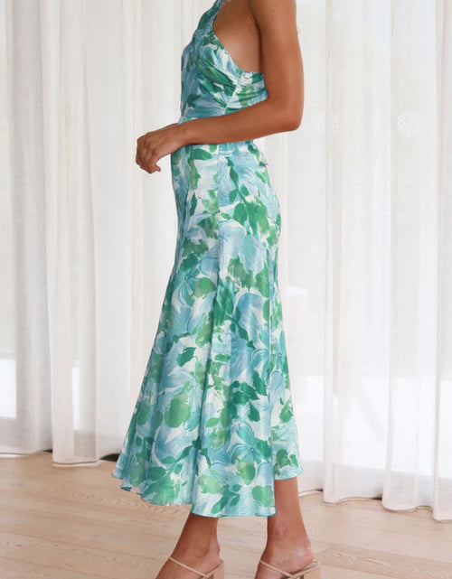 Load image into Gallery viewer, Ruched Printed Single Shoulder Midi Dress
