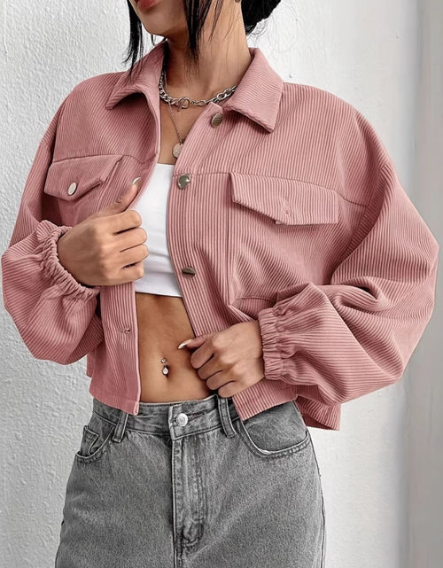Load image into Gallery viewer, Collared Neck Dropped Shoulder Jacket
