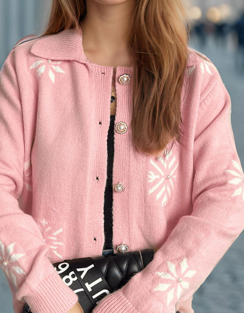Load image into Gallery viewer, Pearl Trim Collared Neck Long Sleeve Cardigan
