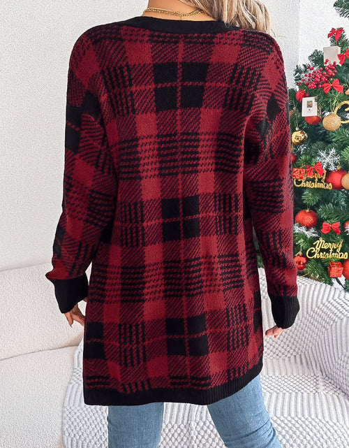 Load image into Gallery viewer, Plaid Open Front Long Sleeve Cardigan

