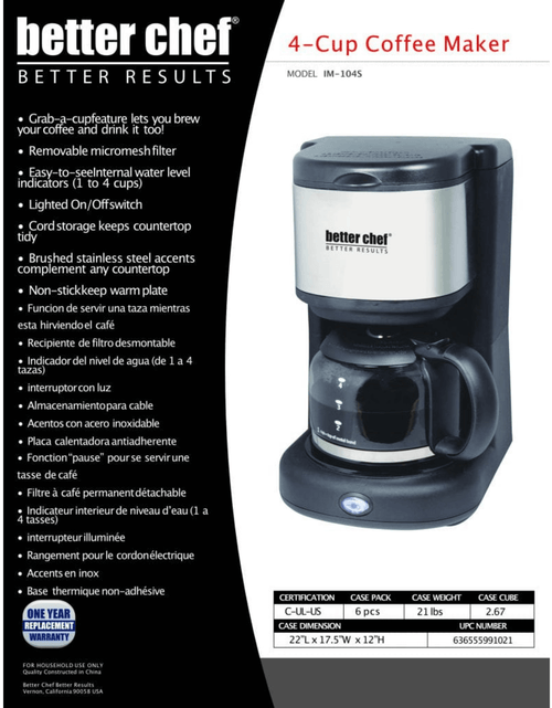 Load image into Gallery viewer, Better Chef 4-Cup Stainless Steel Coffeemaker by Jupiter Gear Home
