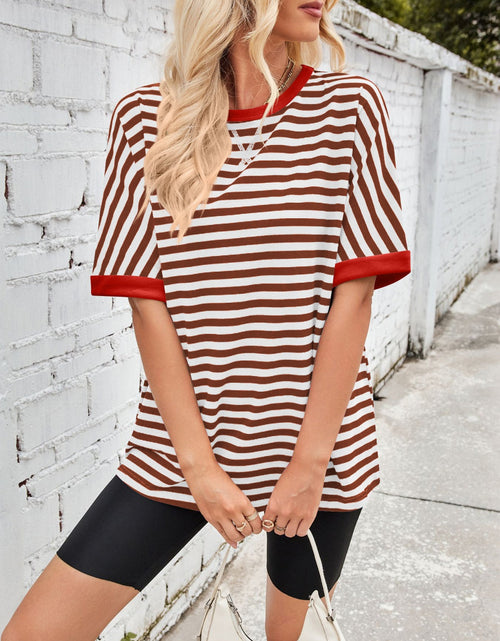 Load image into Gallery viewer, Lovelet Striped Round Neck Half Sleeve T-Shirt
