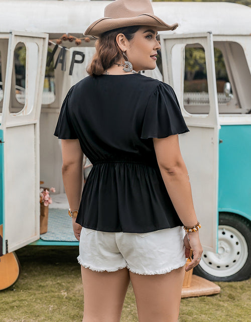 Load image into Gallery viewer, Plus Size V-Neck Flutter Sleeve Blouse
