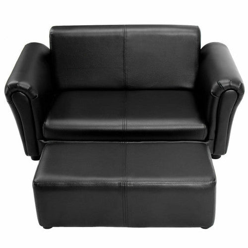 Load image into Gallery viewer, Black/White Kids Double Sofa with Ottoman-Black
