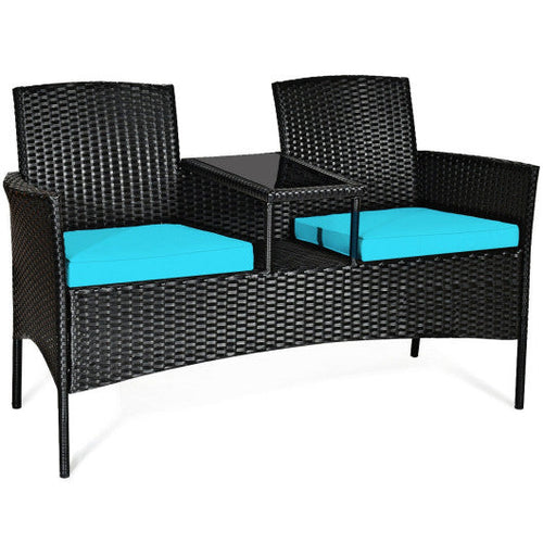 Load image into Gallery viewer, Wicker Patio Conversation Furniture Set with Removable Cushions and Table-Turquoise
