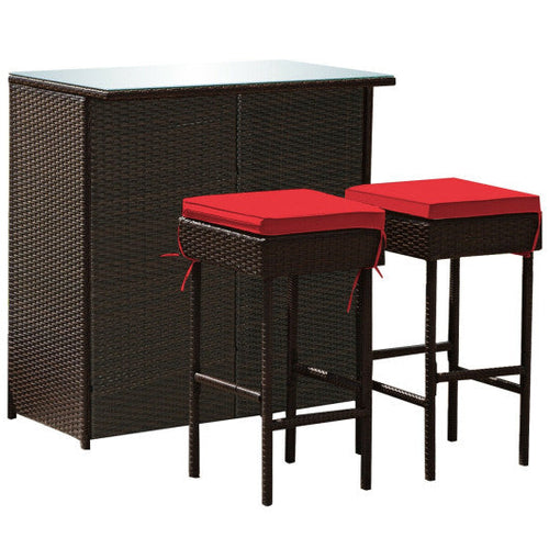 Load image into Gallery viewer, 3PCS Patio Rattan Wicker Bar Table Stools Dining Set-Red
