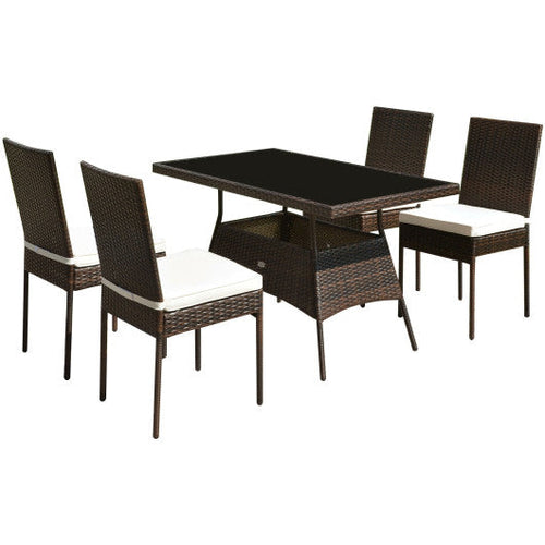 Load image into Gallery viewer, 5 Pieces Rattan Dining Set Glass Table High Back Chair
