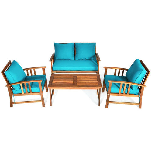 Load image into Gallery viewer, 4 Pieces Wooden Patio Furniture Set Table Sofa Chair Cushioned Garden

