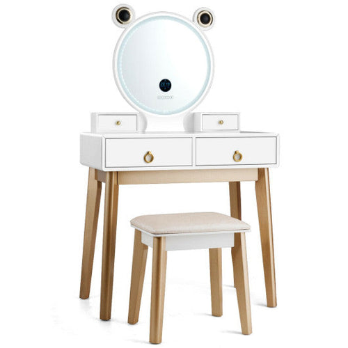 Load image into Gallery viewer, Vanity Set with 3-Color Lighted Touch Screen Dimming Mirror and 4 Drawers
