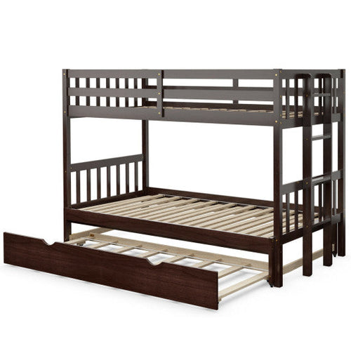 Load image into Gallery viewer, Twin Pull-Out Bunk Bed with Trundle Wooden Ladder-Espresso

