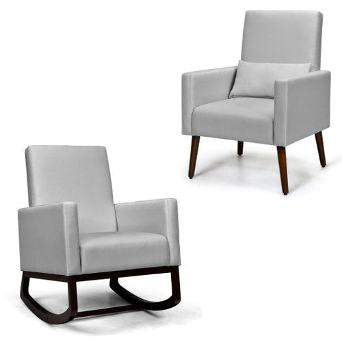 Load image into Gallery viewer, 2-in-1 Fabric Upholstered Rocking Chair with Pillow-Light Gray
