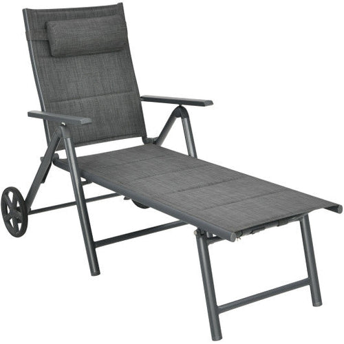 Load image into Gallery viewer, Patio Reclining Chaise Lounge with Adjust Neck Pillow-Gray

