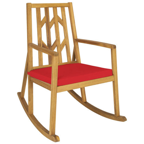 Load image into Gallery viewer, Patio Acacia Wood Rocking Chair Sofa with Armrest and Cushion for Garden and Deck-Red
