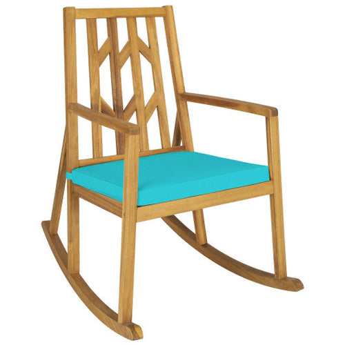 Load image into Gallery viewer, Patio Acacia Wood Rocking Chair Sofa with Armrest and Cushion for Garden and Deck-Turquoise
