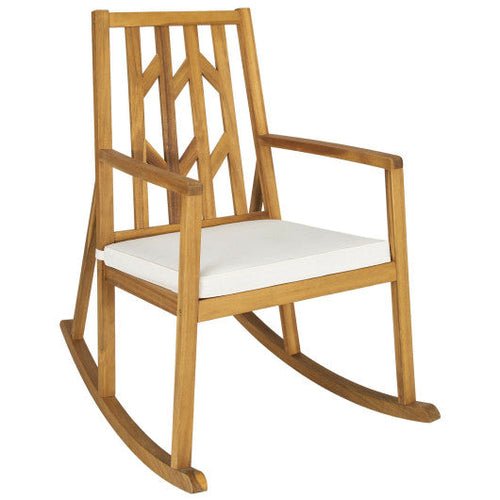 Load image into Gallery viewer, Patio Acacia Wood Rocking Chair Sofa with Armrest and Cushion for Garden and Deck-White
