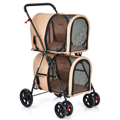 Load image into Gallery viewer, 4-in-1 Double Pet Stroller with Detachable Carrier and Travel Carriage-Beige
