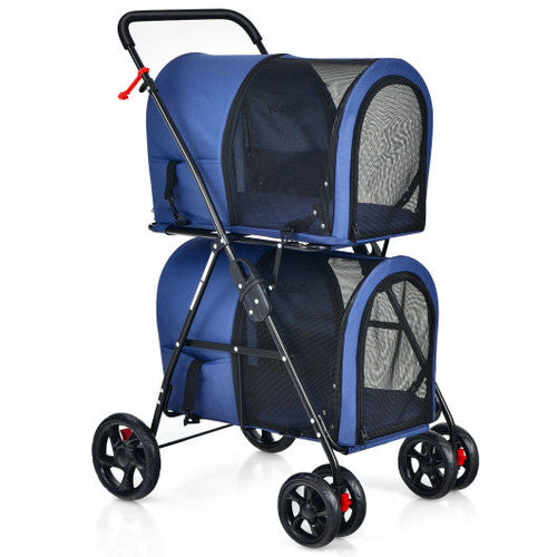Load image into Gallery viewer, 4-in-1 Double Pet Stroller with Detachable Carrier and Travel Carriage-Blue
