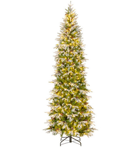 6/7.5/9 Feet Pre-Lit Artificial Christmas Tree Snow Flocked Hinged-9 FT