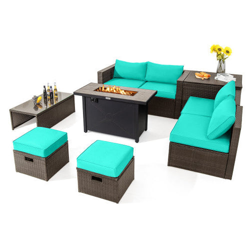 Load image into Gallery viewer, 9 Pieces Outdoor Patio Furniture Set with 42 Inch Propane Fire Pit Table-Turquoise
