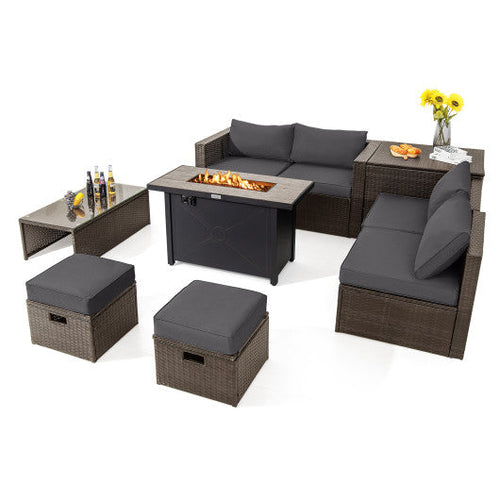 Load image into Gallery viewer, 9 Pieces Outdoor Patio Furniture Set with 42 Inch Propane Fire Pit Table-Gray
