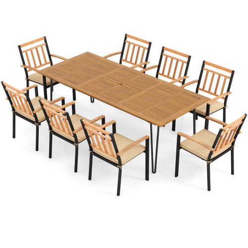Load image into Gallery viewer, 9 Pieces Patio Dining Outdoor Furniture Set with 8 Chairs and Umbrella Hole
