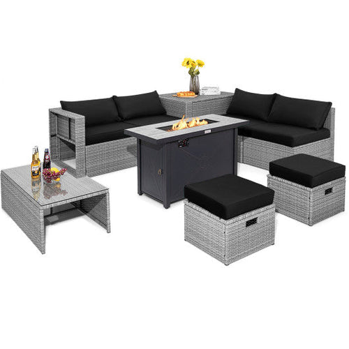Load image into Gallery viewer, 9 Pieces Patio Furniture Set with 42 Inches 60000 BTU Fire Pit-Black
