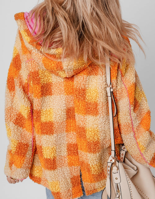 Load image into Gallery viewer, Checkered Long Sleeve Sherpa Hooded Jacket
