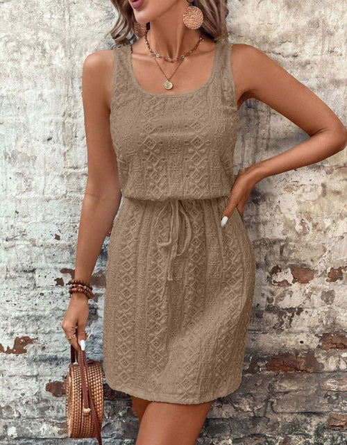 Load image into Gallery viewer, Eyelet Drawstring Round Neck Sleeveless Dress
