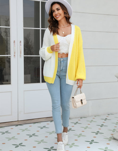 Load image into Gallery viewer, Angel Wings Open Front Contrast Color Balloon Sleeve Cardigan
