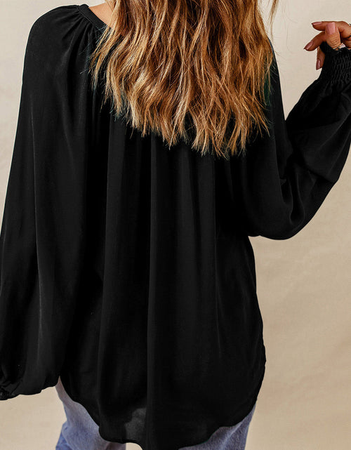 Load image into Gallery viewer, Notched Neck Lantern Sleeve Blouse
