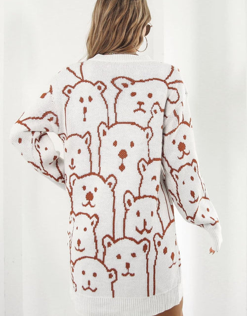 Load image into Gallery viewer, Bear Pattern Round Neck Sweater Dress
