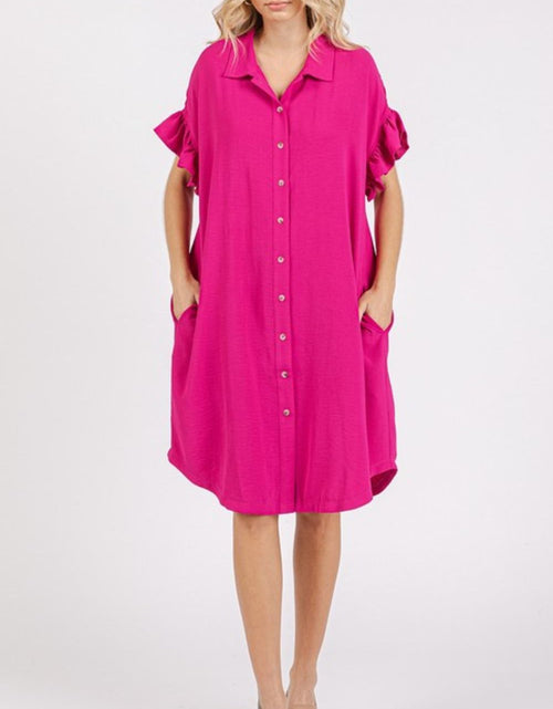 Load image into Gallery viewer, Mittoshop Button Down Flounce Sleeve Dress with Pockets
