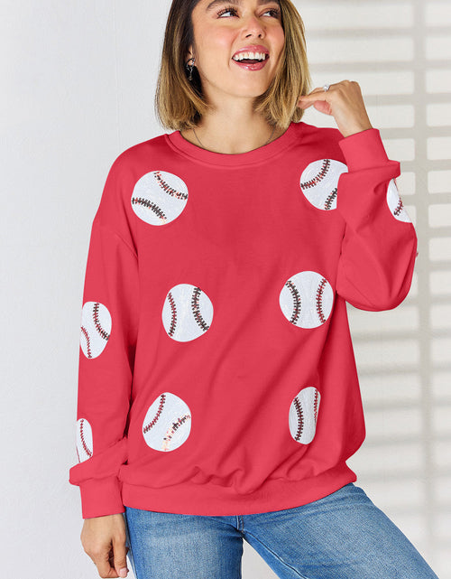 Load image into Gallery viewer, Sequin Baseball Round Neck Dropped Shoulder Sweatshirt
