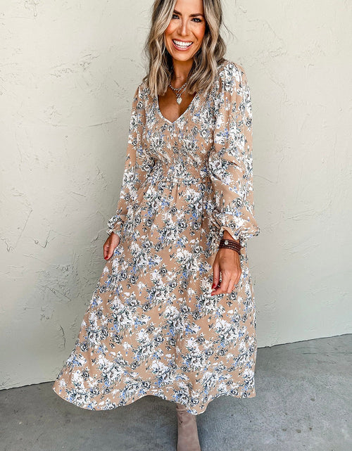 Load image into Gallery viewer, Printed V-Neck Long Sleeve Dress
