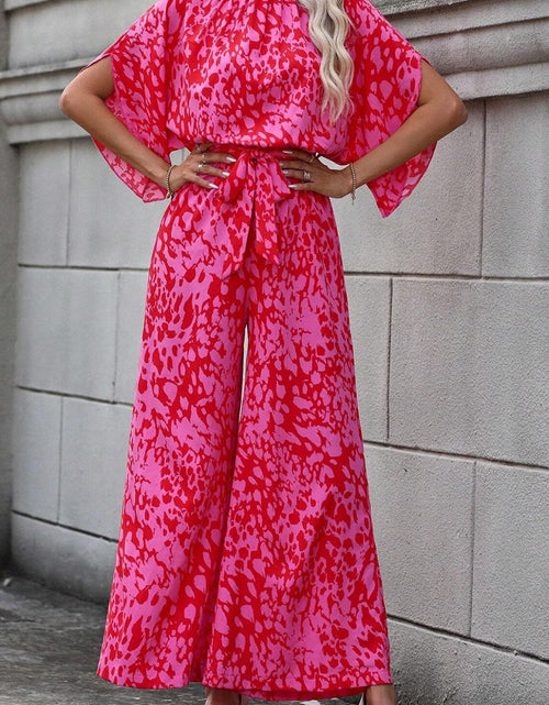 Load image into Gallery viewer, Leopard Belted Wide Leg Jumpsuit
