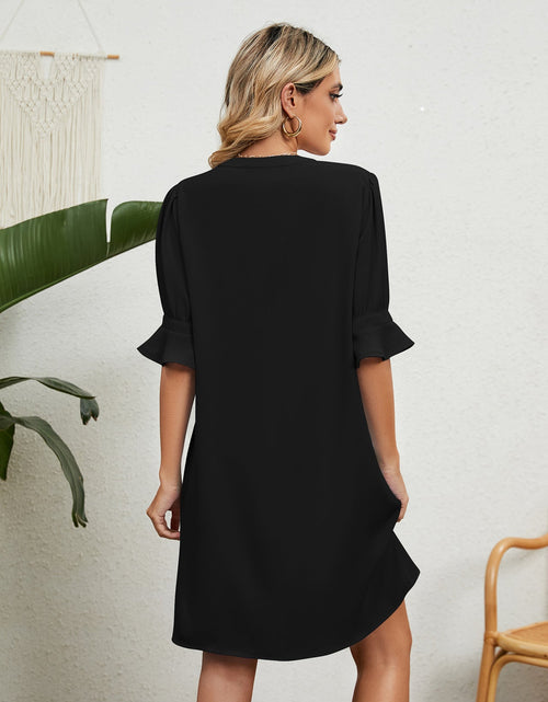 Load image into Gallery viewer, Notched Neck Flounce Sleeve Dress
