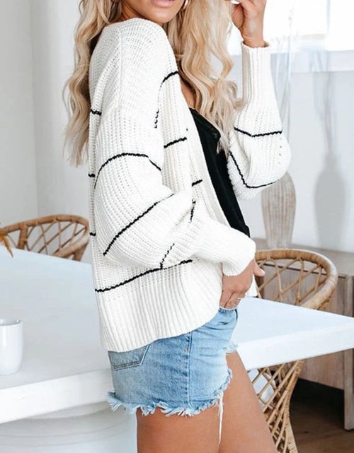 Load image into Gallery viewer, Striped Open Front Long Sleeve Cardigan

