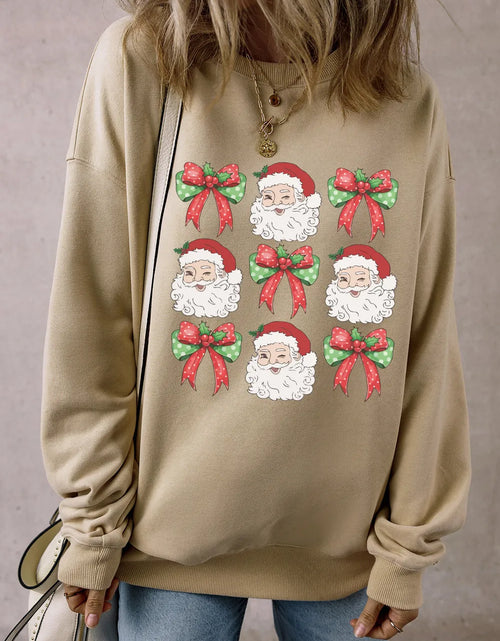 Load image into Gallery viewer, Santa Graphic Round Neck Long Sleeve Sweatshirt
